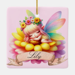 Cute Whimsical Blommigt Sweet Dreams Sleeping Fair Julgransprydnad Keramik