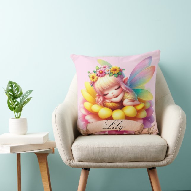 Cute Whimsical Blommigt Sweet Dreams Sleeping Fair Kudde (Stol)