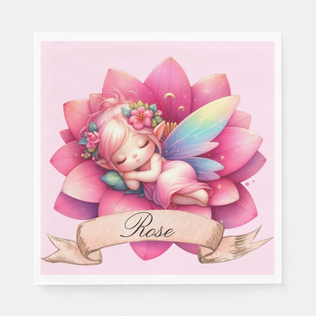 Cute Whimsical Blommigt Sweet Dreams Sleeping Fair Pappersservett (Framsidan)
