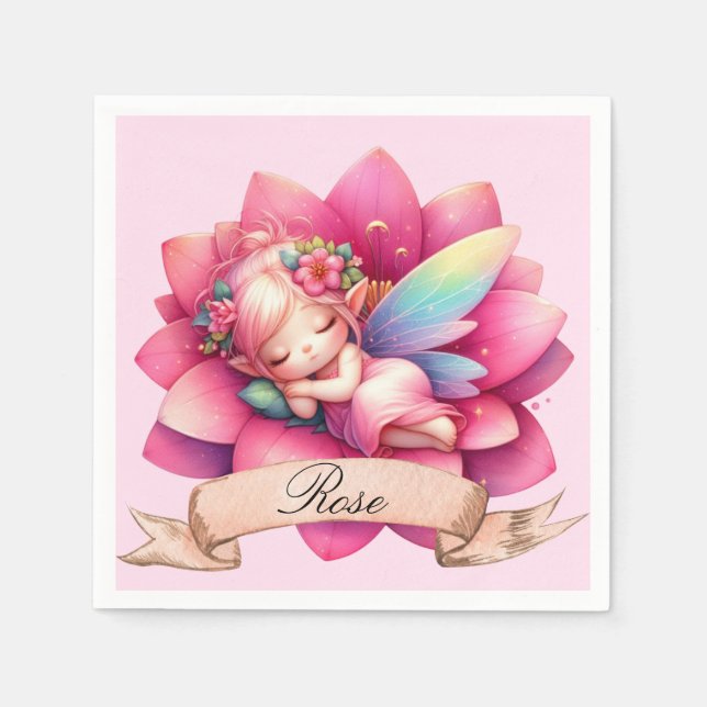 Cute Whimsical Blommigt Sweet Dreams Sleeping Fair Pappersservett (Framsidan)