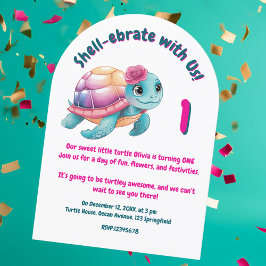 Cute Whimsical Blommigt Turtle Girly Barns födelse Inbjudningar