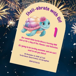 Cute Whimsical Blommigt Turtle Girly Barns födelse Inbjudningar