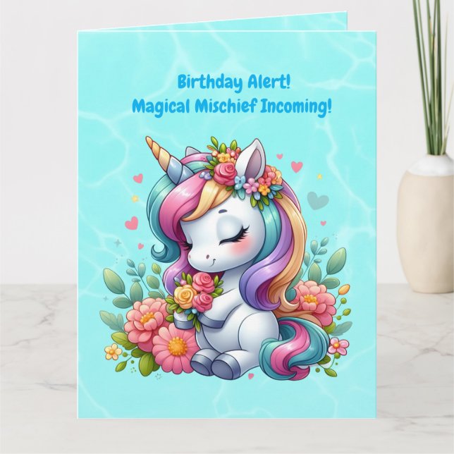 Cute Whimsical Blommigt Unicorn Girly Barns födels Kort (Framsida)