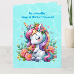 Cute Whimsical Blommigt Unicorn Girly Barns födels Kort