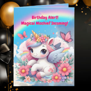 Cute Whimsical Blommigt Unicorn Girly Barns födels Kort