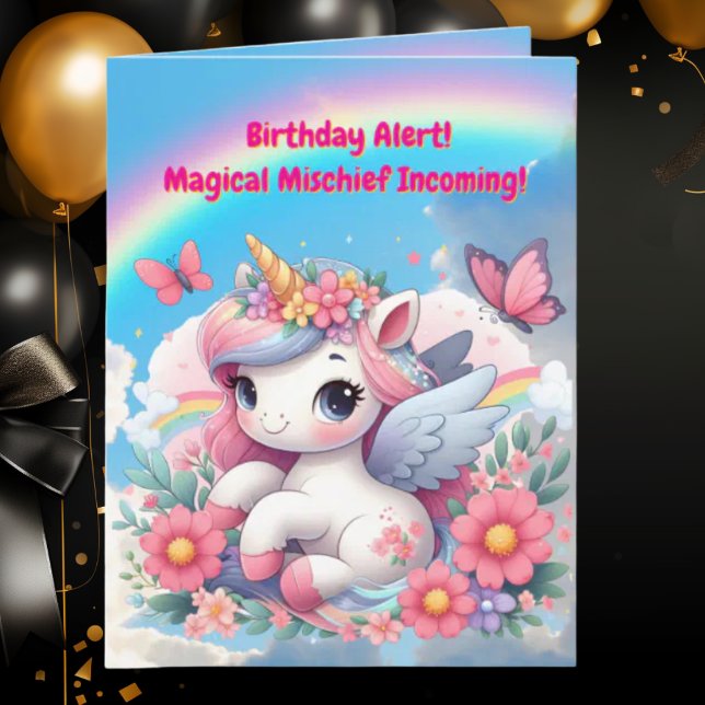 Cute Whimsical Blommigt Unicorn Girly Barns födels Kort (Skapare uppladdad)