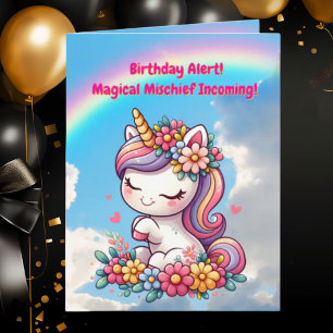 Cute Whimsical Blommigt Unicorn Girly Barns födels Kort