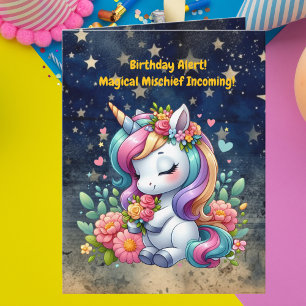 Cute Whimsical Blommigt Unicorn Girly Barns födels Kort