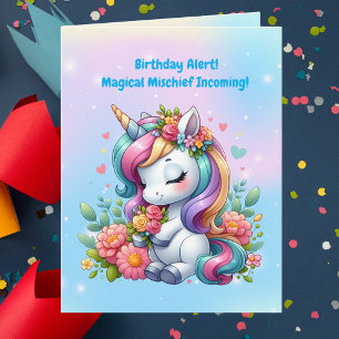 Cute Whimsical Blommigt Unicorn Girly Barns födels Kort