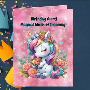 Cute Whimsical Blommigt Unicorn Girly Barns födels Kort