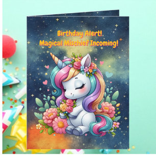 Cute Whimsical Blommigt Unicorn Girly Barns födels Kort