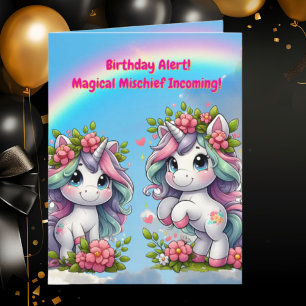Cute Whimsical Blommigt Unicorn Girly Barns födels Kort