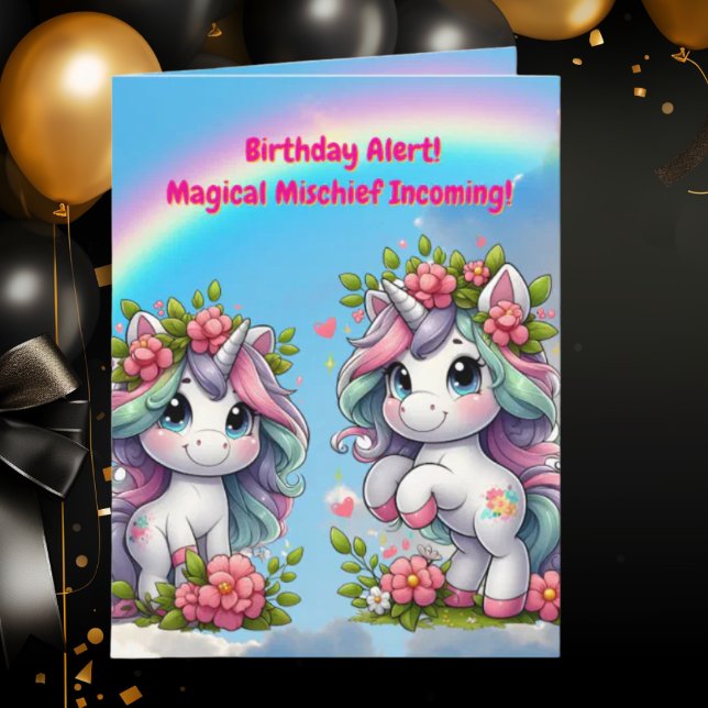 Cute Whimsical Blommigt Unicorn Girly Barns födels Kort (Skapare uppladdad)