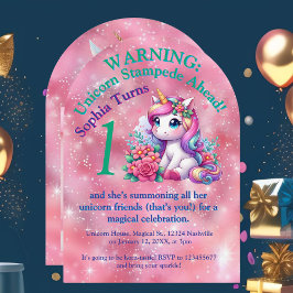 Cute Whimsical Blommigt Unicorn Photo Barns födels Inbjudningar