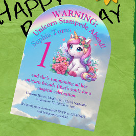 Cute Whimsical Blommigt Unicorn Photo Barns födels Inbjudningar