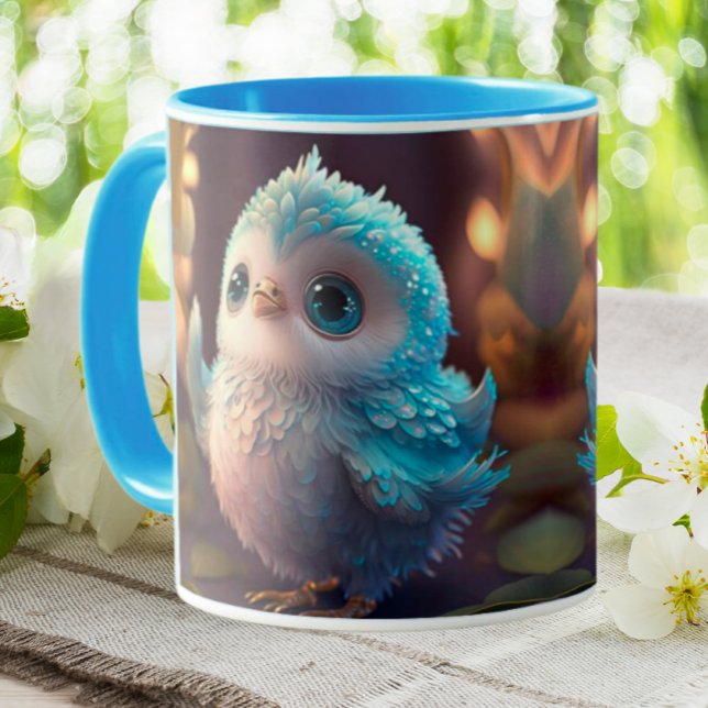 Cute Whimsical Blue Bird Uggla Mugg (Skapare uppladdad)