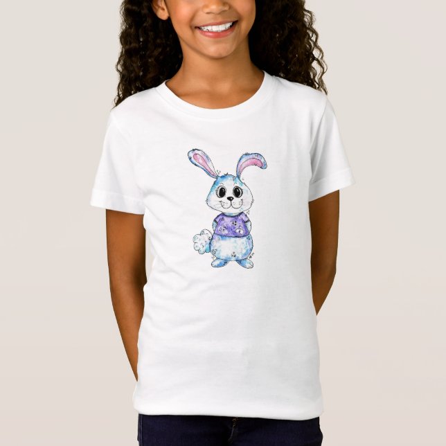 Cute Whimsical Blue Bunny T Shirt (Framsida)