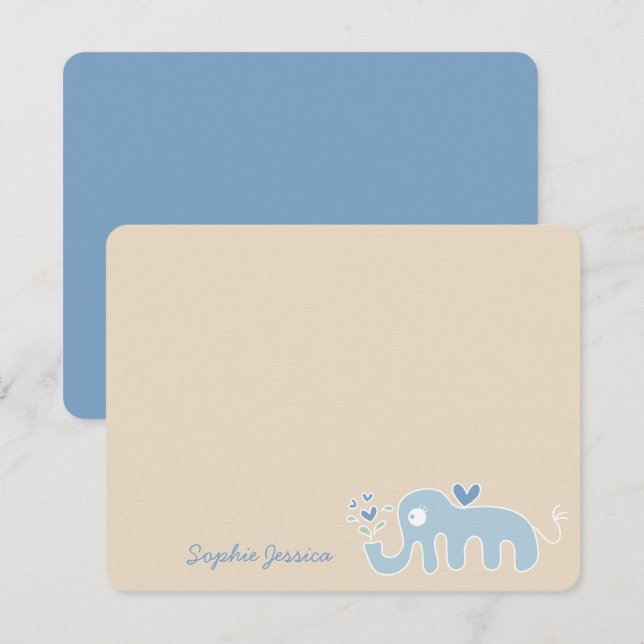 Cute Whimsical Blue Elephant Kärlek Boy Shower Tack Kort (Fram/baksida)