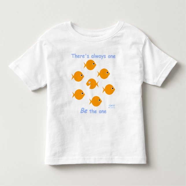 Cute Whimsical Blue Eyed Little Baby Goldfish Tee Shirt (Framsida)