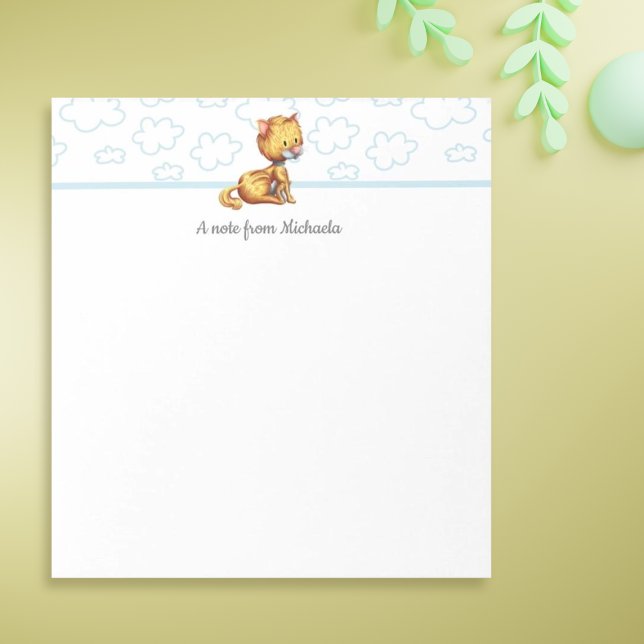 Cute Whimsical Blue Orange Cat Anteckningsblock (Cute personalized cat notepad for every day use
By Kinda Cute by Patricia Alvarez)