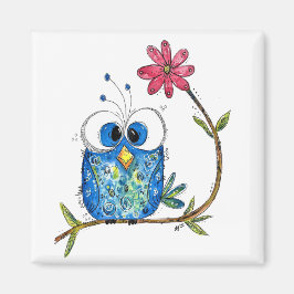 Cute Whimsical Blue Uggla Magnet