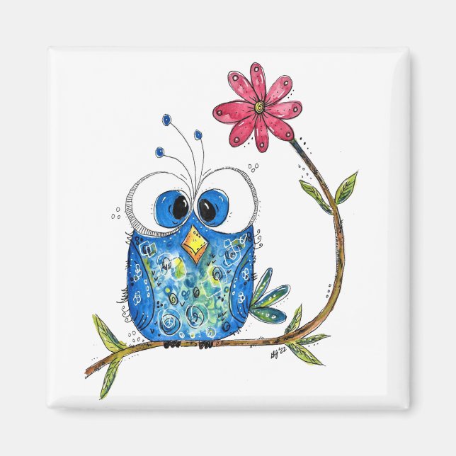 Cute Whimsical Blue Uggla Magnet (Framsidan)