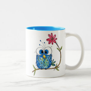 Cute Whimsical Blue Uggla Två-Tonad Mugg