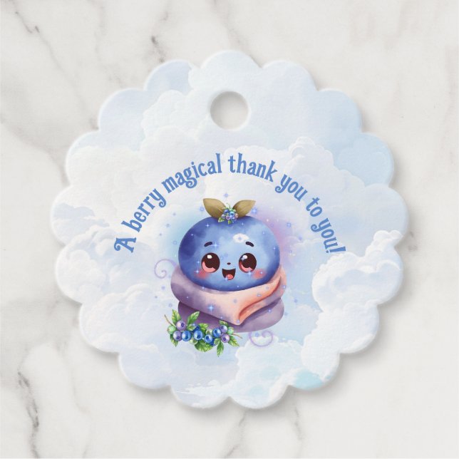 Cute Whimsical Blueberry Baby Shower Tack Gåvor Etiketter (Framsida)