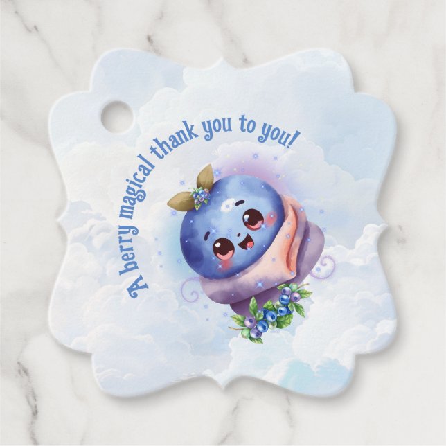Cute Whimsical Blueberry Baby Shower Tack Gåvor Etiketter (Framsida)