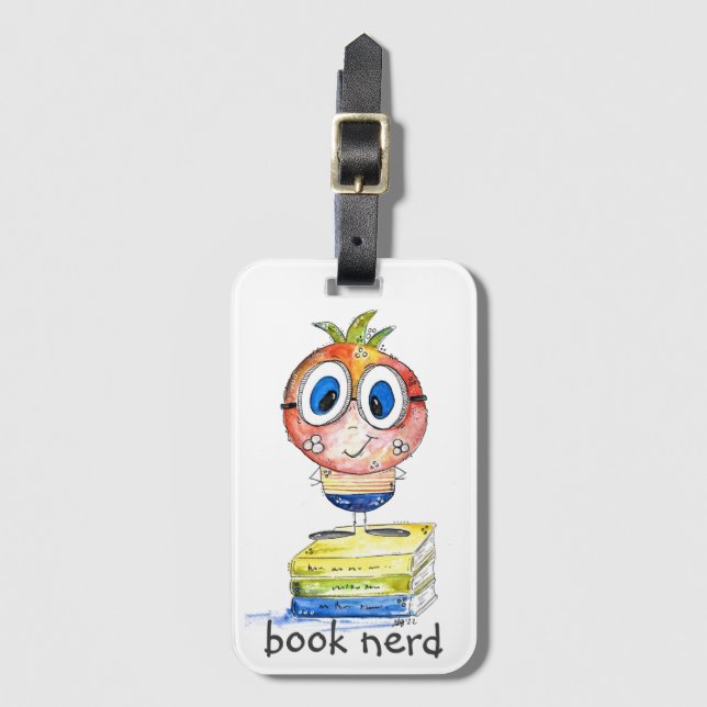 Cute whimsical Bok Nerd Bagagebricka (Framsida vertikal)