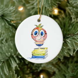 Cute whimsical Bok Nerd Julgransprydnad Keramik