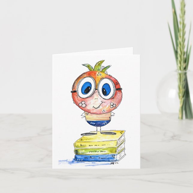 Cute whimsical Bok Nerd Kort (Framsida)