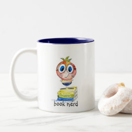 Cute whimsical Bok Nerd Två-Tonad Mugg