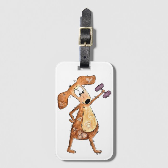 Cute Whimsical Brown-Hund lyftvikt Bagagebricka (Framsida vertikal)