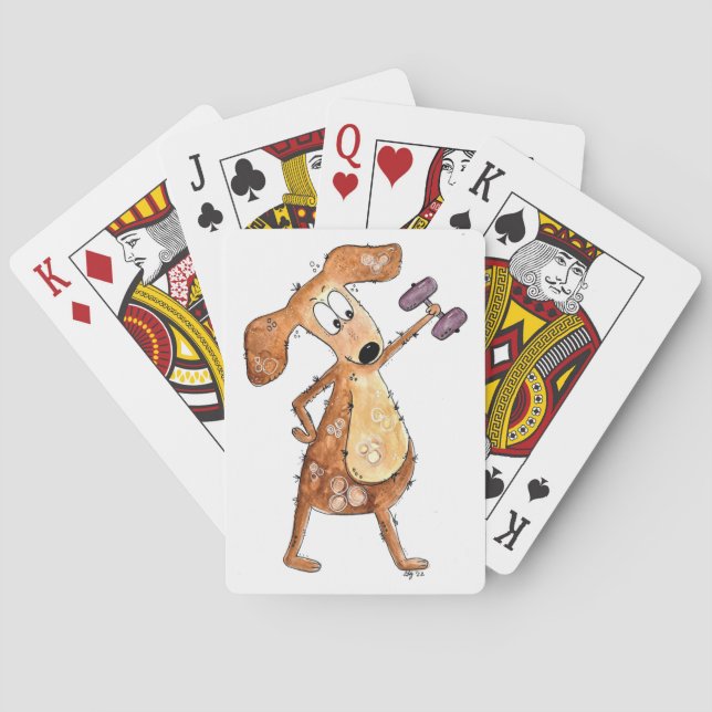Cute Whimsical Brown-Hund lyftvikt Casinokort (Baksidan)