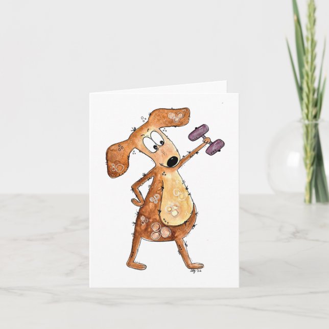 Cute Whimsical Brown-Hund lyftvikt Kort (Framsida)