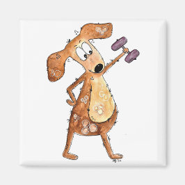 Cute Whimsical Brown-Hund lyftvikt Magnet
