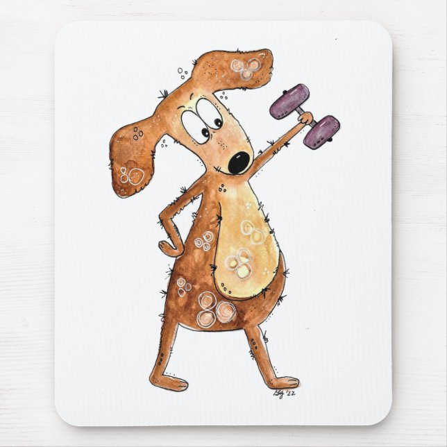 Cute Whimsical Brown-Hund lyftvikt Musmatta (Framsidan)