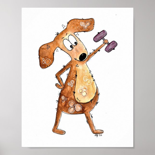 Cute Whimsical Brown-Hund lyftvikt Poster (Framsidan)