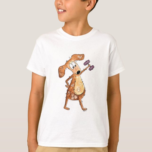 Cute Whimsical Brown-Hund lyftvikt T Shirt (Framsida)