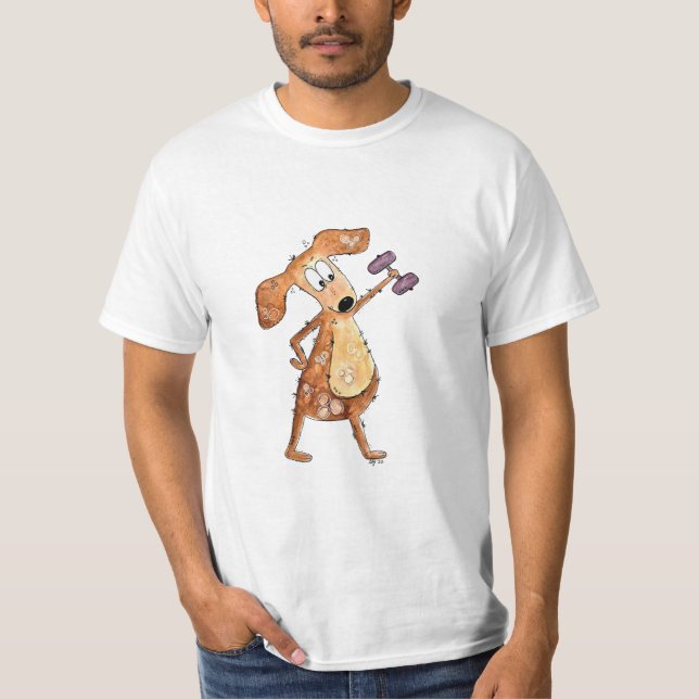 Cute Whimsical Brown-Hund lyftvikt T Shirt (Framsida)