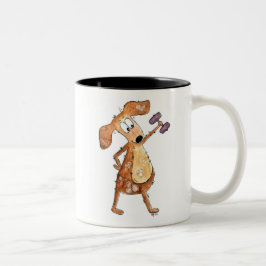 Cute Whimsical Brown-Hund lyftvikt Två-Tonad Mugg