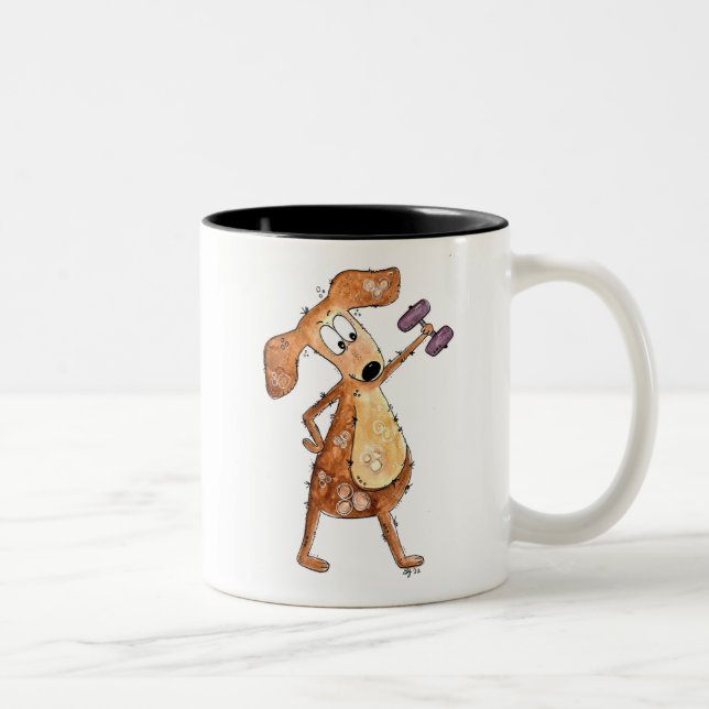 Cute Whimsical Brown-Hund lyftvikt Två-Tonad Mugg (Höger)