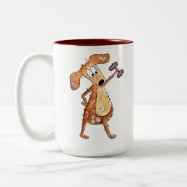 Cute Whimsical Brown-Hund lyftvikt Två-Tonad Mugg