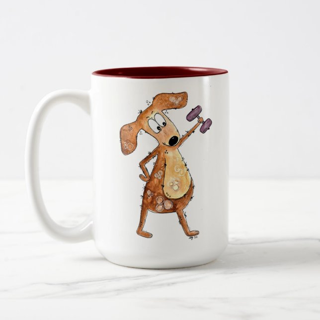 Cute Whimsical Brown-Hund lyftvikt Två-Tonad Mugg (Vänster)