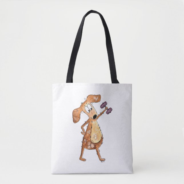 Cute Whimsical Brown-Hund lyftvikt Tygkasse (Framsida)