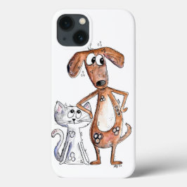 Cute Whimsical Brown Hund och Grått Cat
