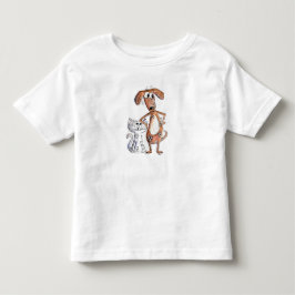 Cute Whimsical Brown Hund och Grått Cat T Shirt