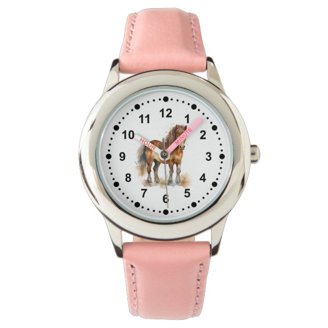 Cute Whimsical Brown Pony Horse Kids Armbandsur (Framsida)