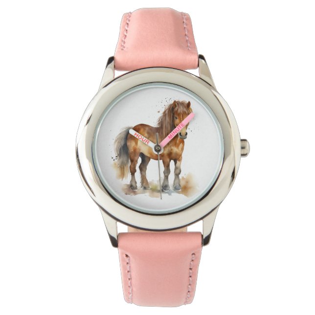 Cute Whimsical Brown Pony Horse Kids Armbandsur (Framsida)